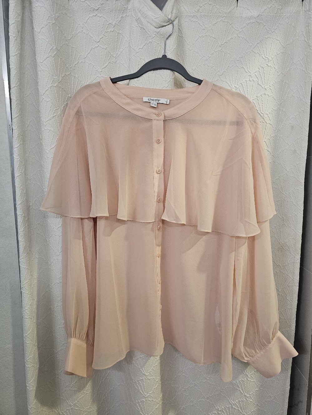 Chico's Size 1 (Medium) Pale Pink Long Sleeve Sheer Blouse - Classy Look!